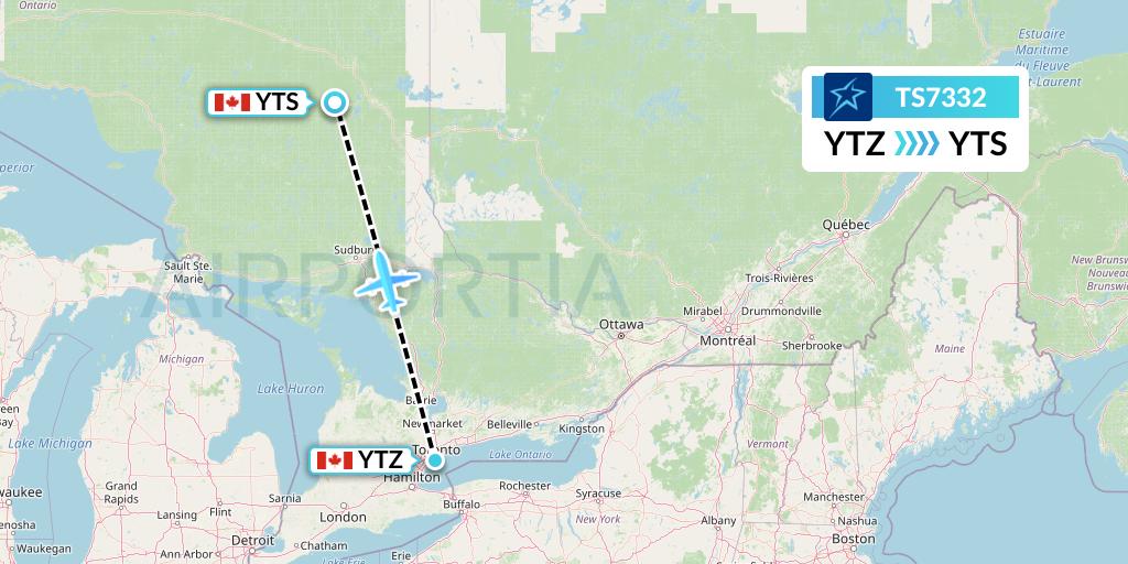 TS7332 Air Transat Flight Map: Toronto to Timmins
