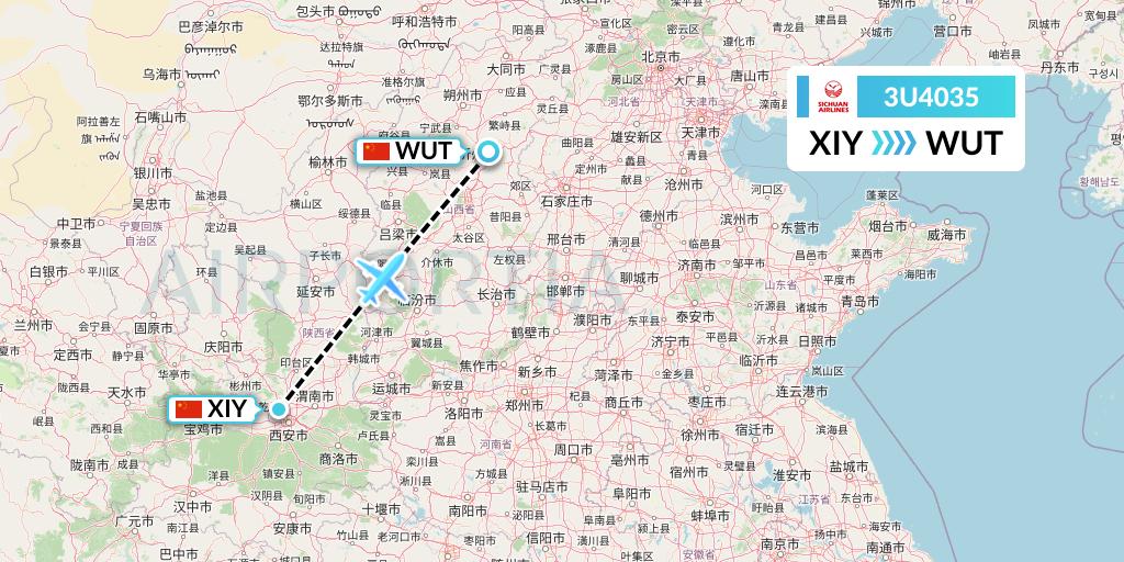 3U4035 Sichuan Airlines Flight Map: Xi'an to Taiyuan