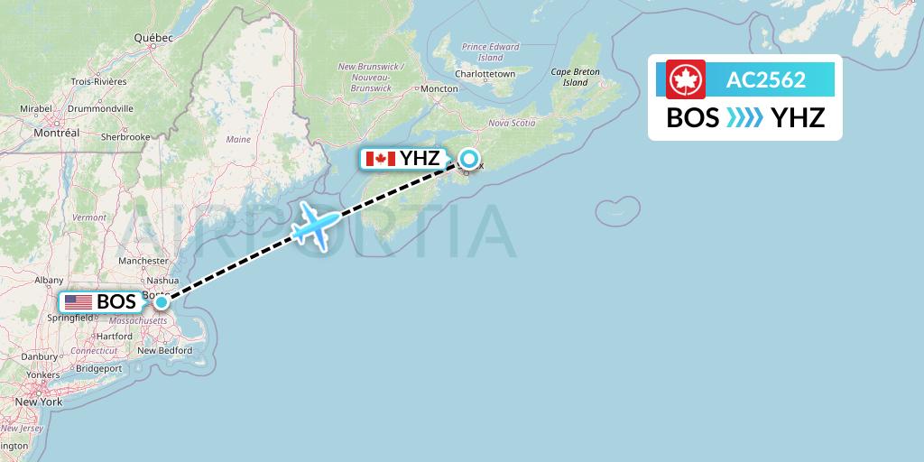AC2562 Air Canada Flight Map: Boston to Halifax