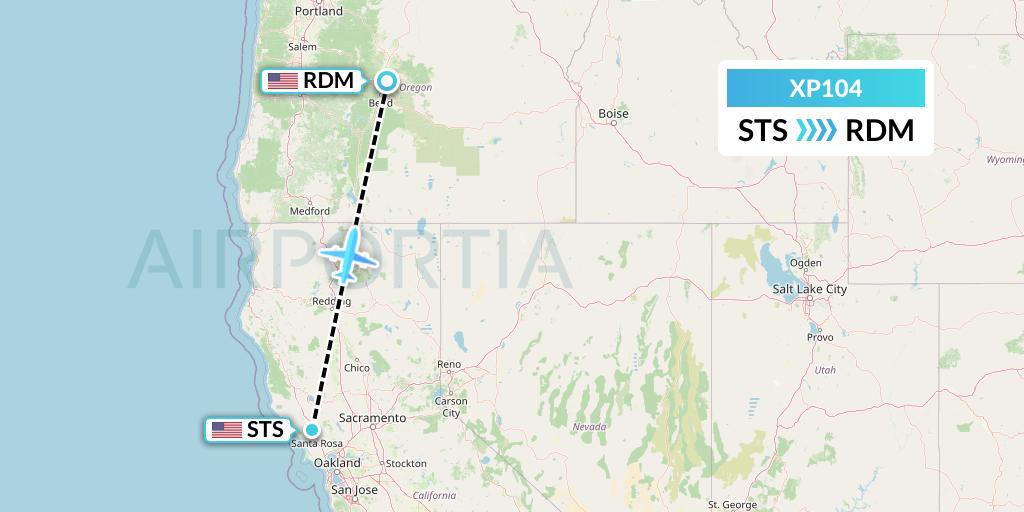 XP104 Avelo Airlines Flight Map: Santa Rosa to Redmond