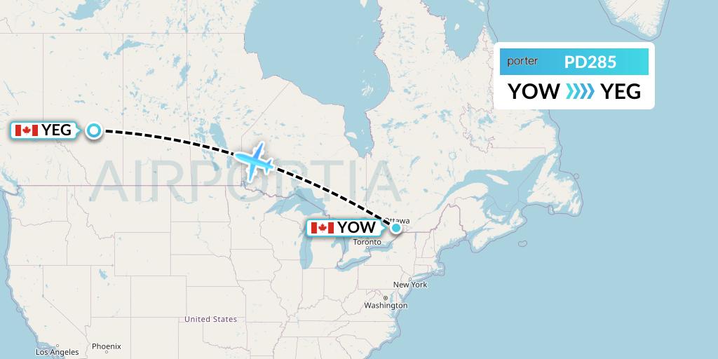 PD285 Porter Airlines Flight Map: Ottawa to Edmonton