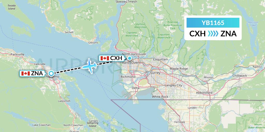 YB1165 Harbour Air Seaplanes Flight Map: Vancouver to Nanaimo