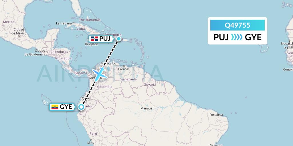 Q49755 Euroairlines Flight Map: Punta Cana to Guayaquil