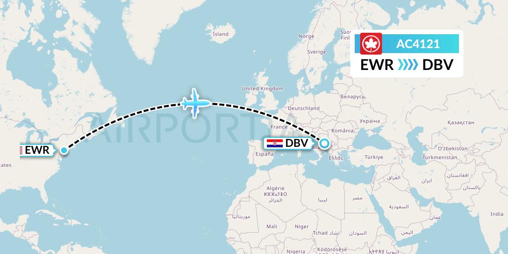 AC4121 Air Canada Flight Map: New York to Dubrovnik