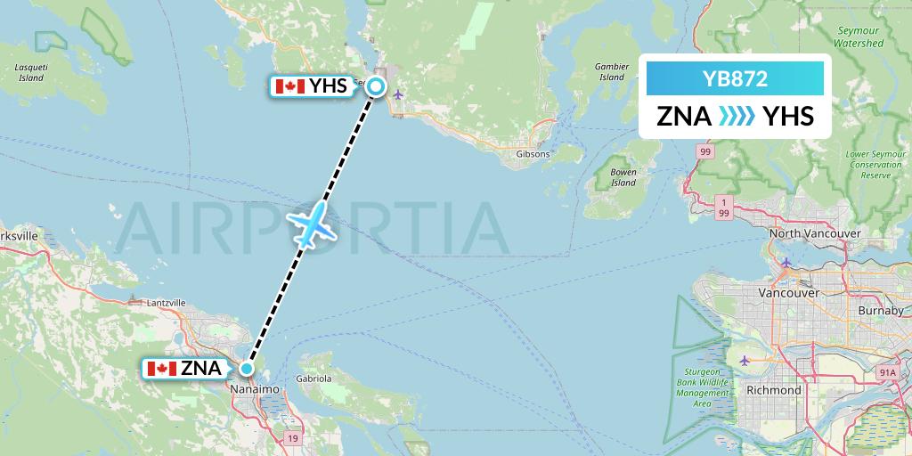 YB872 Harbour Air Seaplanes Flight Map: Nanaimo to Sechelt