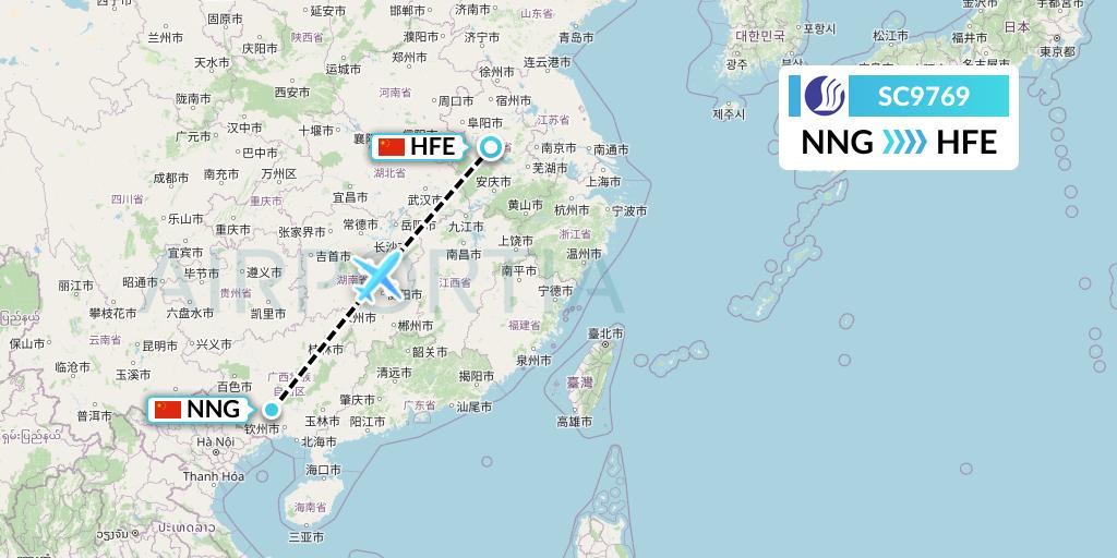 SC9769 Shandong Airlines Flight Map: Nanning to Hefei