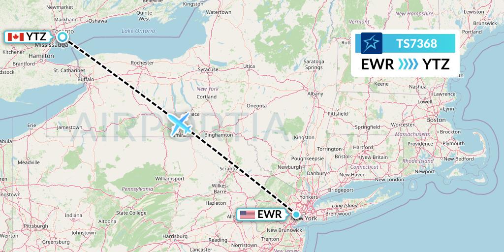 TS7368 Air Transat Flight Map: New York to Toronto