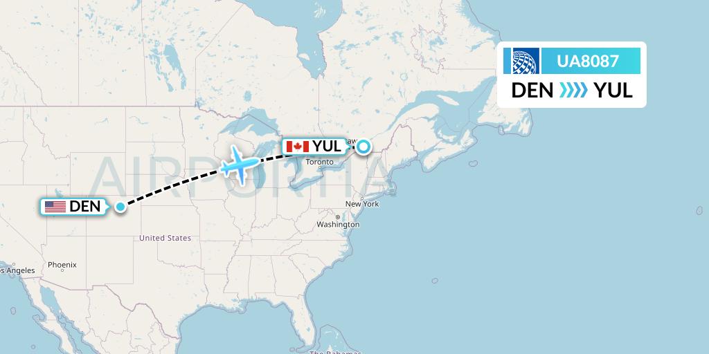 UA8087 United Airlines Flight Map: Denver to Montreal