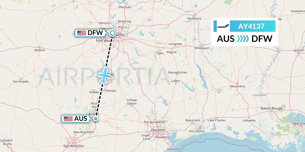 AY4137 Finnair Flight Map: Austin to Dallas