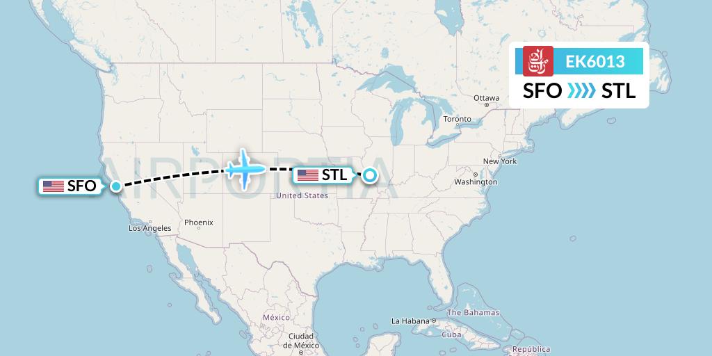 EK6013 Emirates Flight Map: San Francisco to St. Louis