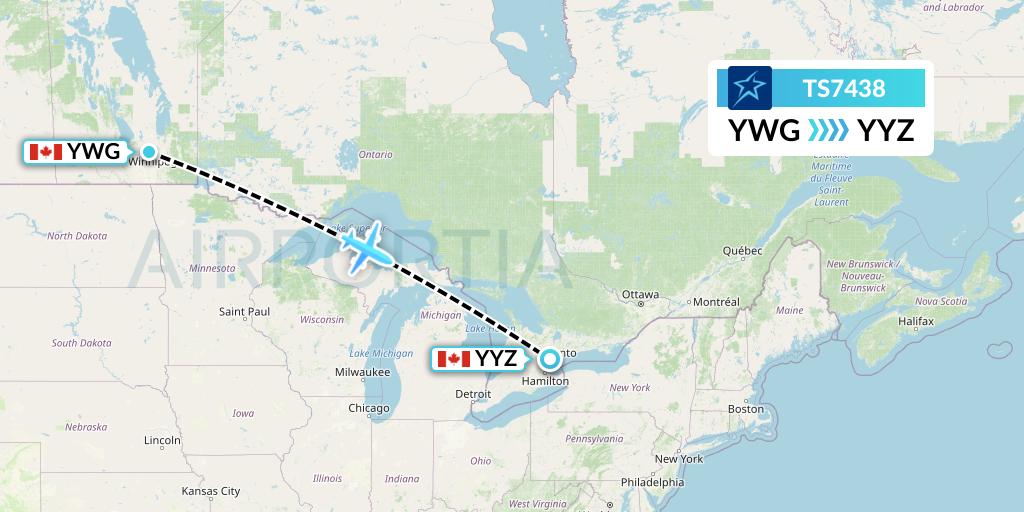 TS7438 Air Transat Flight Map: Winnipeg to Toronto