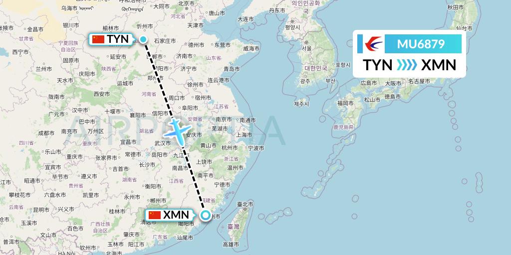MU6879 China Eastern Airlines Flight Map: Taiyuan to Xiamen