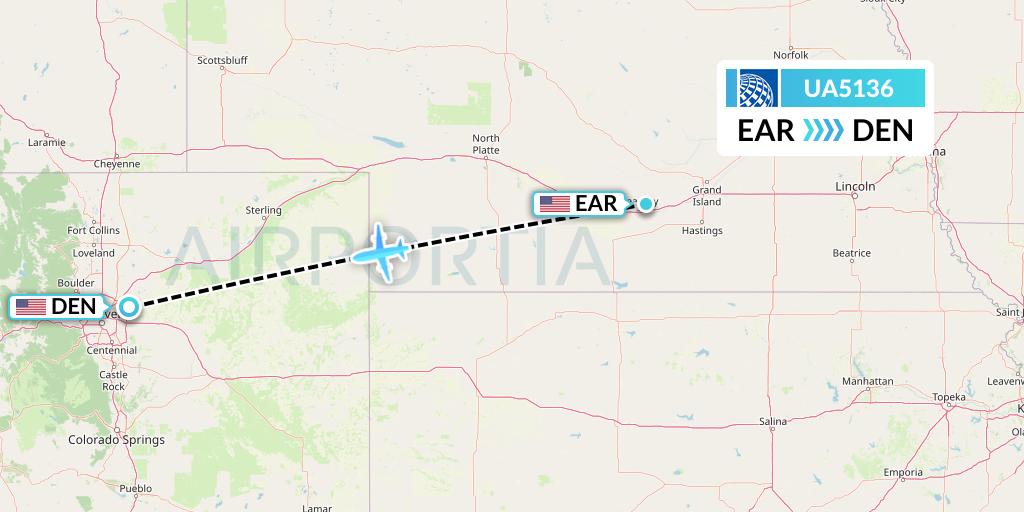 UA5136 United Airlines Flight Map: Kearney to Denver