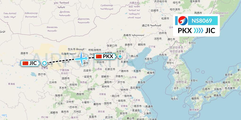 NS8069 Hebei Airlines Flight Map: Beijing to Jinchang