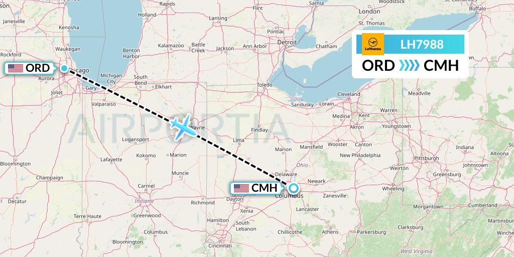 LH7988 Lufthansa Flight Map: Chicago to Columbus
