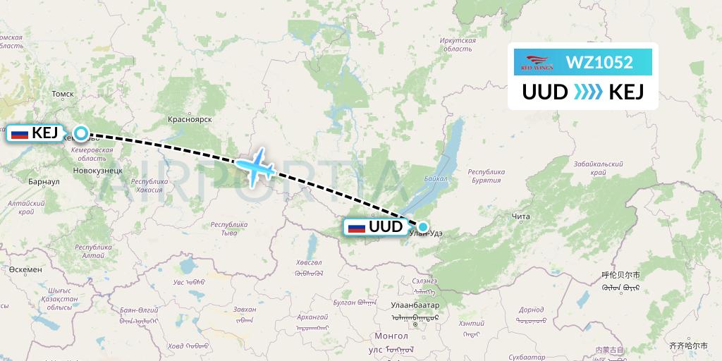WZ1052 Red Wings Flight Map: Ulan-Ude to Kemerovo