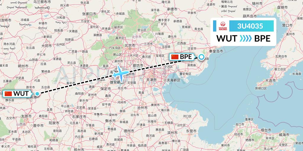 3U4035 Sichuan Airlines Flight Map: Taiyuan to Qinhuangdao
