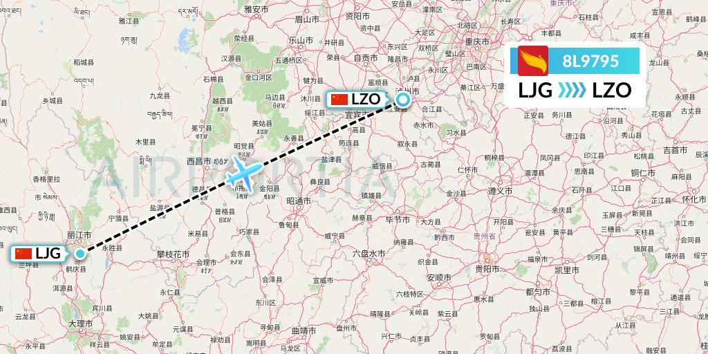 8L9795 Lucky Air Flight Map: Lijiang to Luzhou