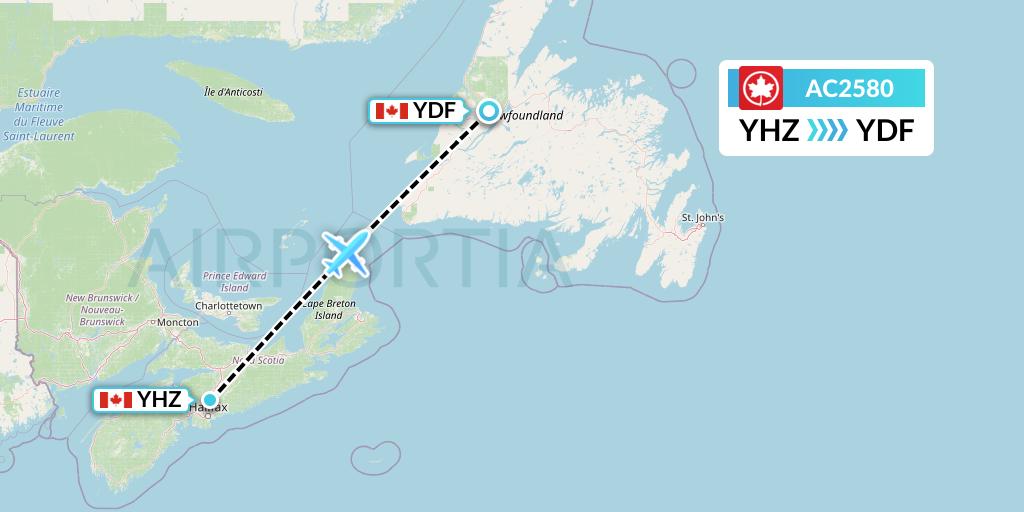 AC2580 Air Canada Flight Map: Halifax to Deer Lake