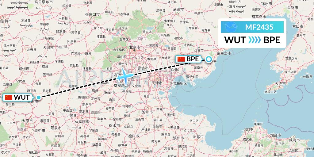 MF2435 Xiamen Airlines Flight Map: Taiyuan to Qinhuangdao