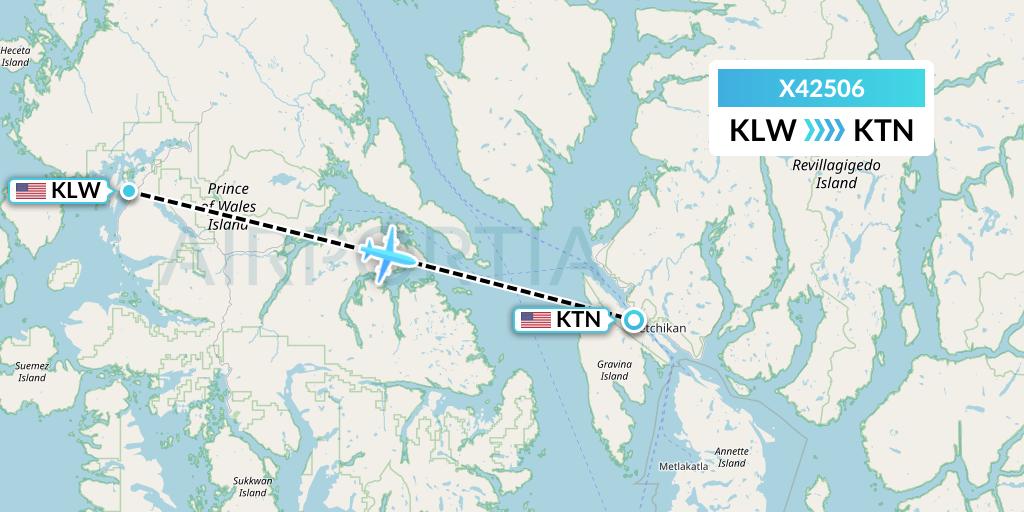 X42506 Air Excursions Flight Map: Klawock to Ketchikan