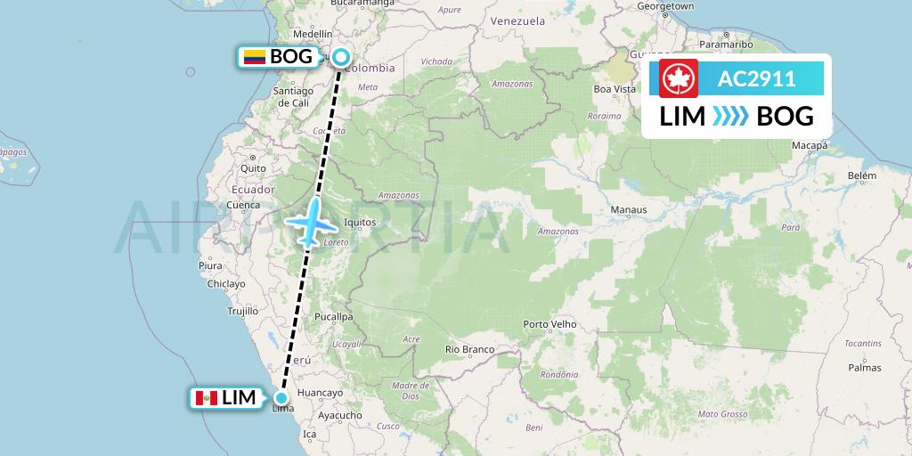 AC2911 Air Canada Flight Map: Lima to Bogota