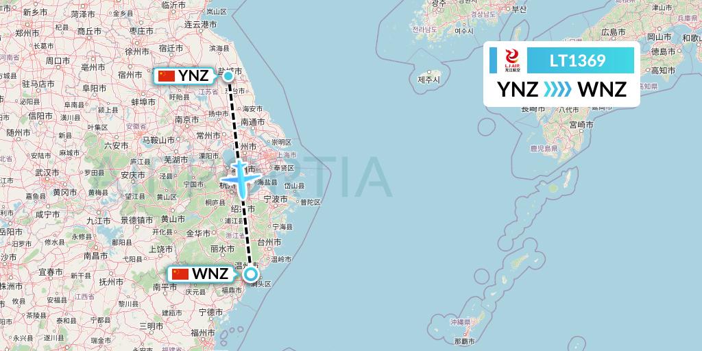 LT1369 LongJiang Airlines Flight Map: Yancheng to Wenzhou
