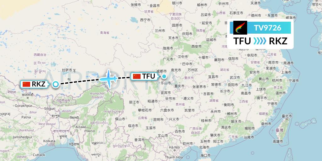 TV9726 Tibet Airlines Flight Map: Chengdu to Shigatse