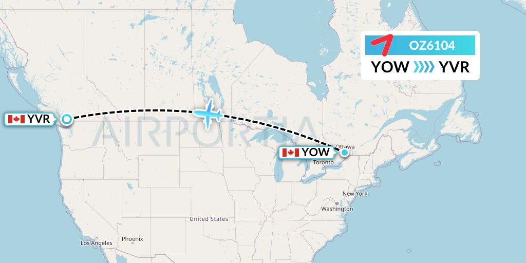OZ6104 Asiana Airlines Flight Map: Ottawa to Vancouver