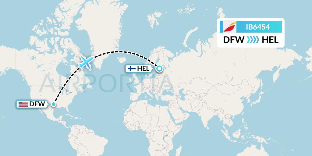 IB6454 Iberia Flight Map: Dallas to Helsinki