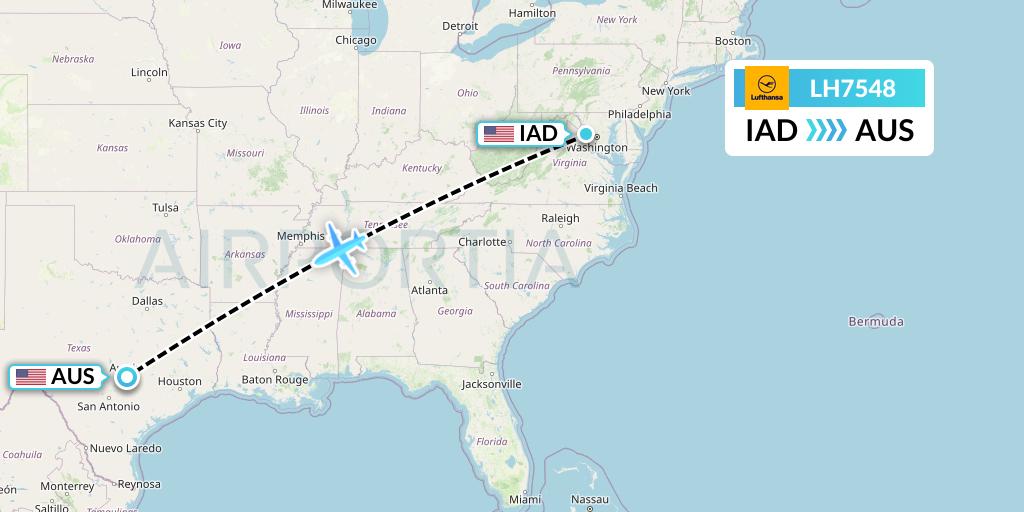 LH7548 Lufthansa Flight Map: Washington to Austin