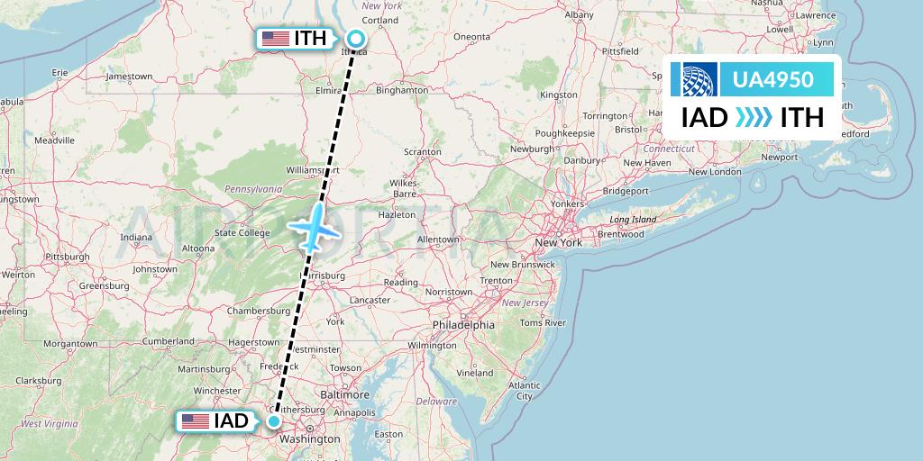 UA4950 United Airlines Flight Map: Washington to Ithaca