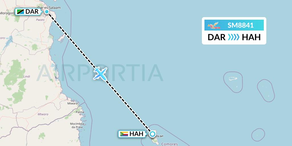 SM8841 Air Cairo Flight Map: Dar-es-Salaam to Moroni