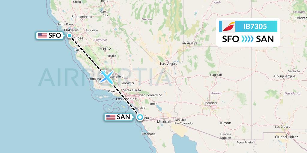 IB7305 Iberia Flight Map: San Francisco to San Diego