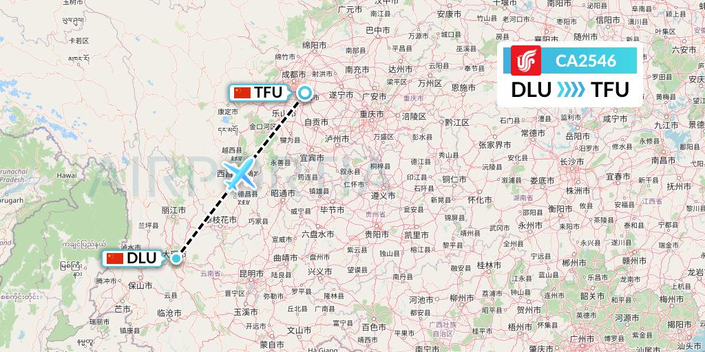 CA2546 Air China Flight Map: Dali to Chengdu