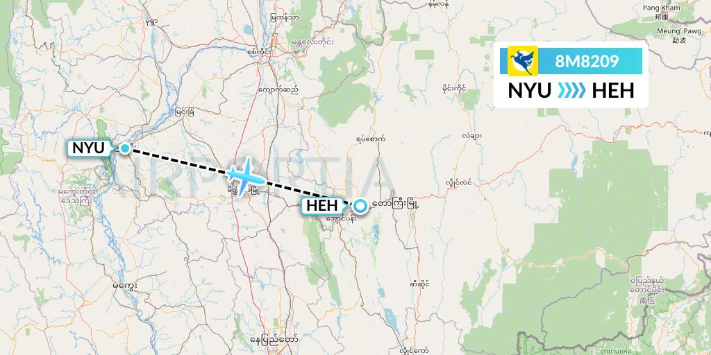 8M8209 Myanmar Airways International Flight Map: Nyaung U to Heho