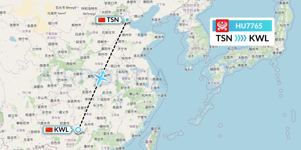 HU7765 Hainan Airlines Flight Map: Tianjin to Guilin