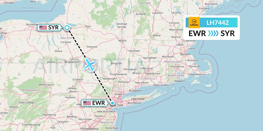 LH7442 Lufthansa Flight Map: New York to Syracuse
