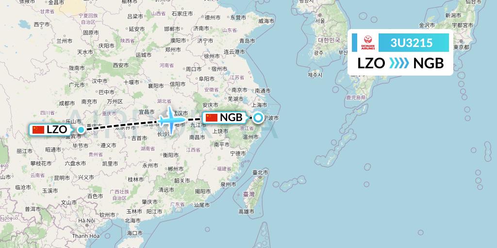 3U3215 Sichuan Airlines Flight Map: Luzhou to Ningbo