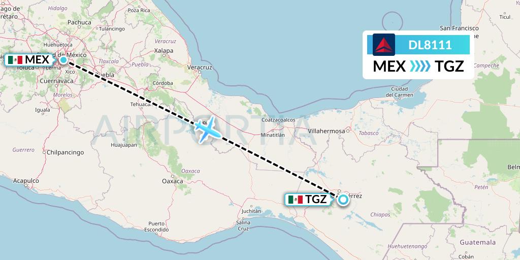 DL8111 Delta Air Lines Flight Map: Mexico City to Tuxtla Gutierrez