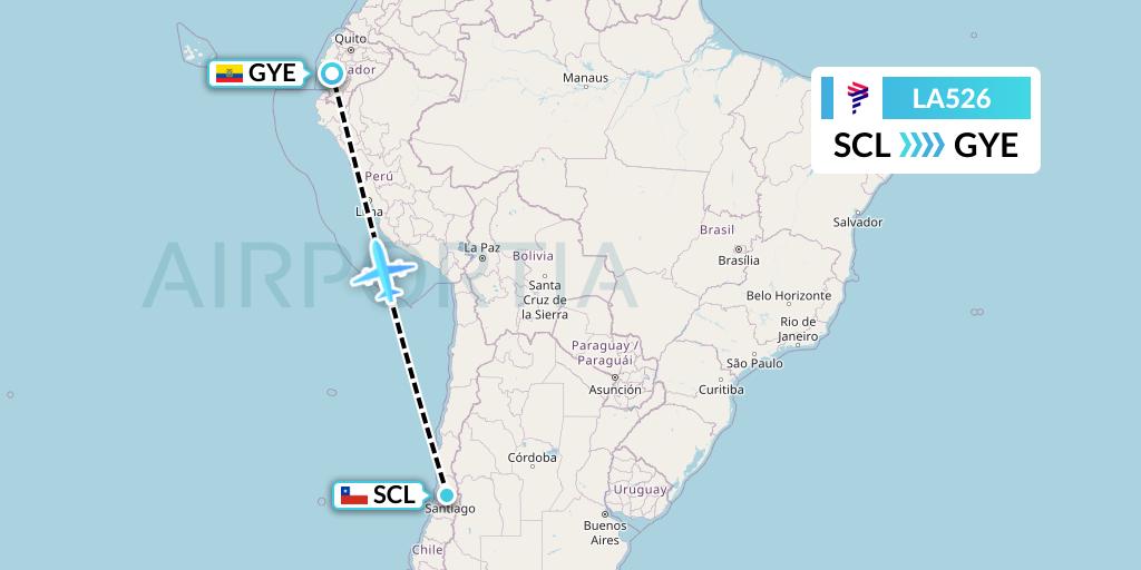 LA526 LAN Airlines Flight Map: Santiago to Guayaquil