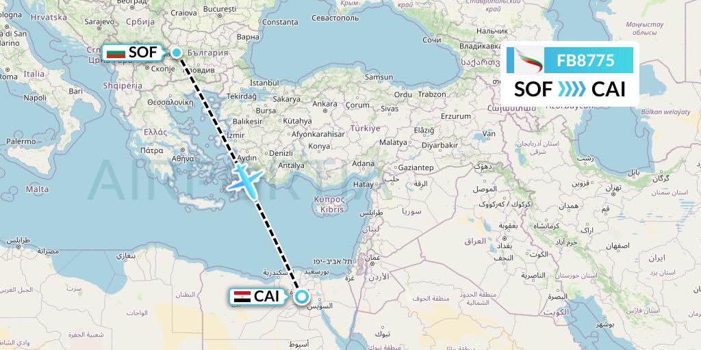 FB8775 Bulgaria Air Flight Map: Sofia to Cairo