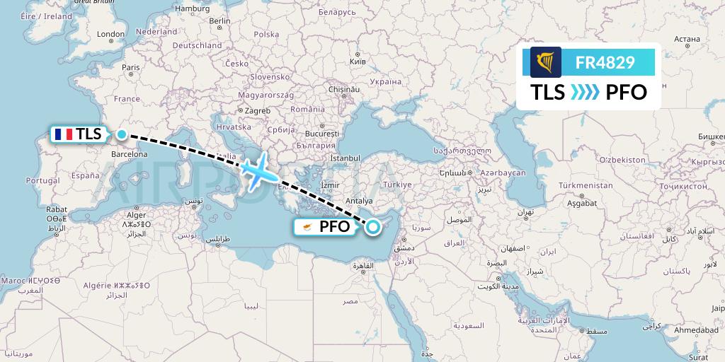 FR4829 Ryanair Flight Map: Toulouse to Pafos