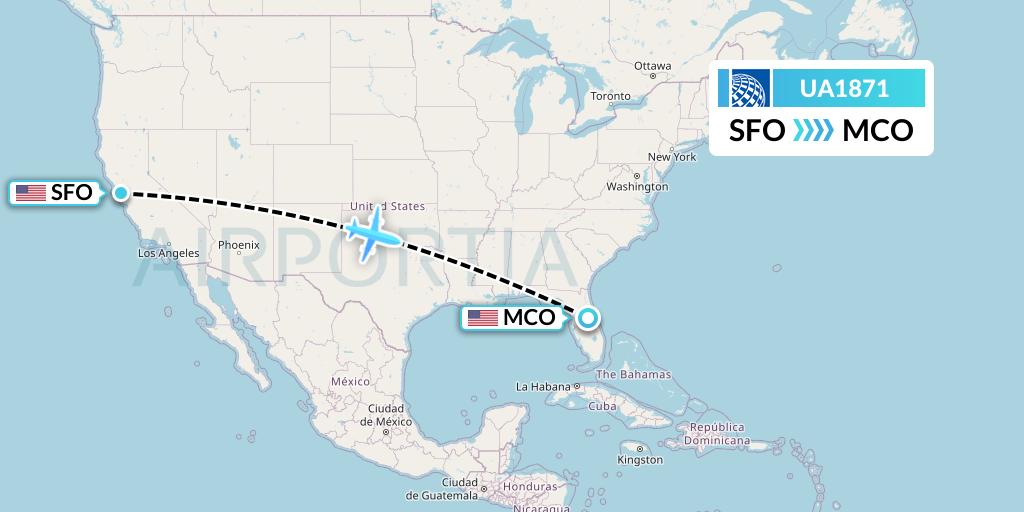UA1871 United Airlines Flight Map: San Francisco to Orlando