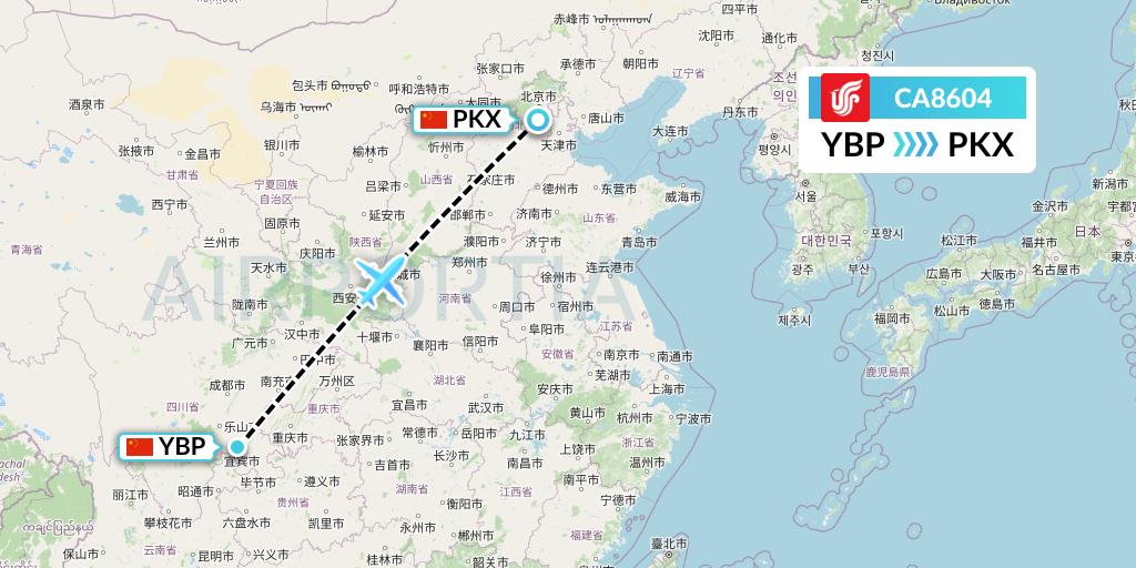 CA8604 Air China Flight Map: Yibin to Beijing