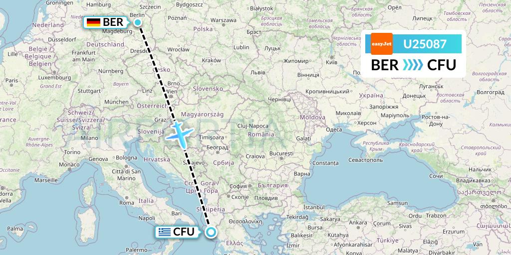 U25087 EasyJet Flight Map: Berlin to Corfu