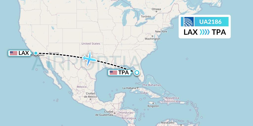 UA2186 United Airlines Flight Map: Los Angeles to Tampa