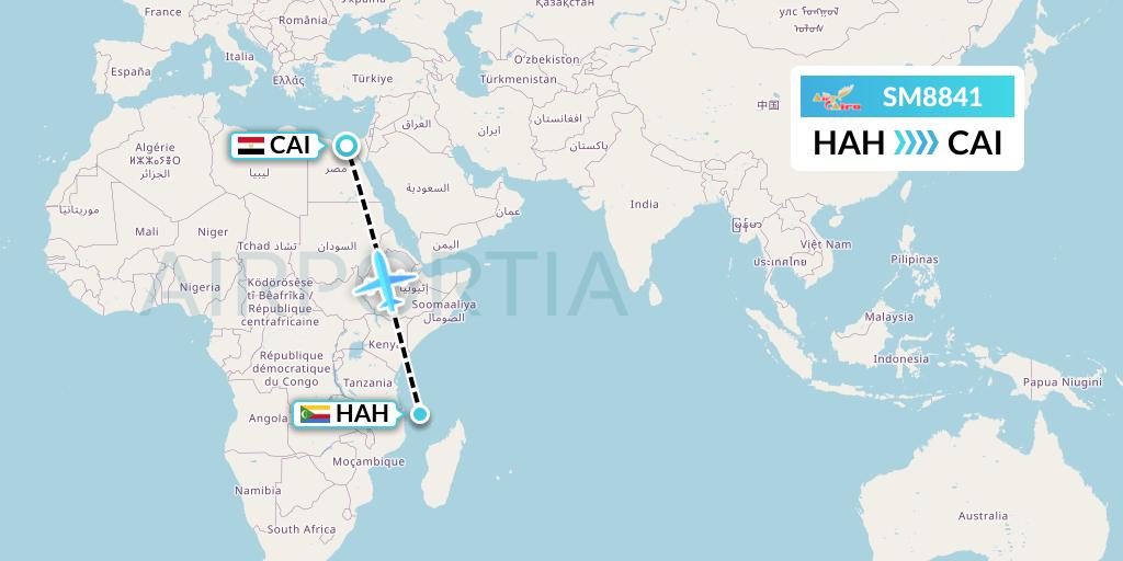 SM8841 Air Cairo Flight Map: Moroni to Cairo