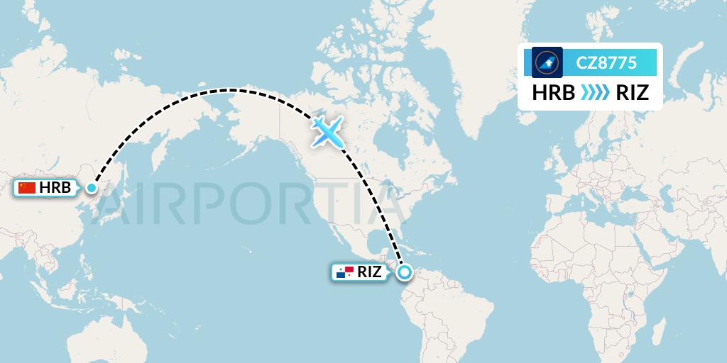 CZ8775 China Southern Airlines Flight Map: Harbin to Rio Alzucar