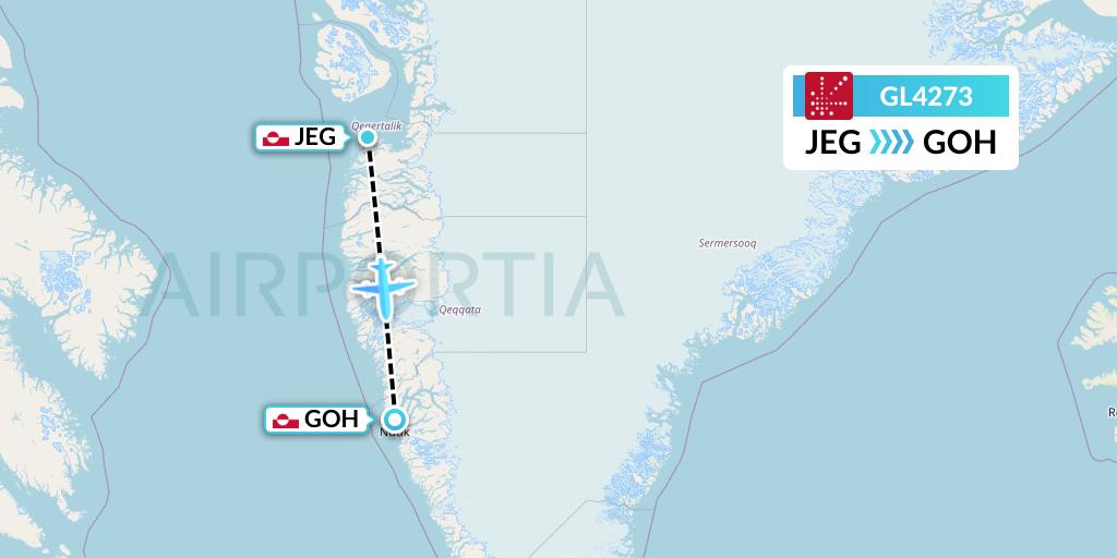 GL4273 Air Greenland Flight Map: Aasiaat to Nuuk